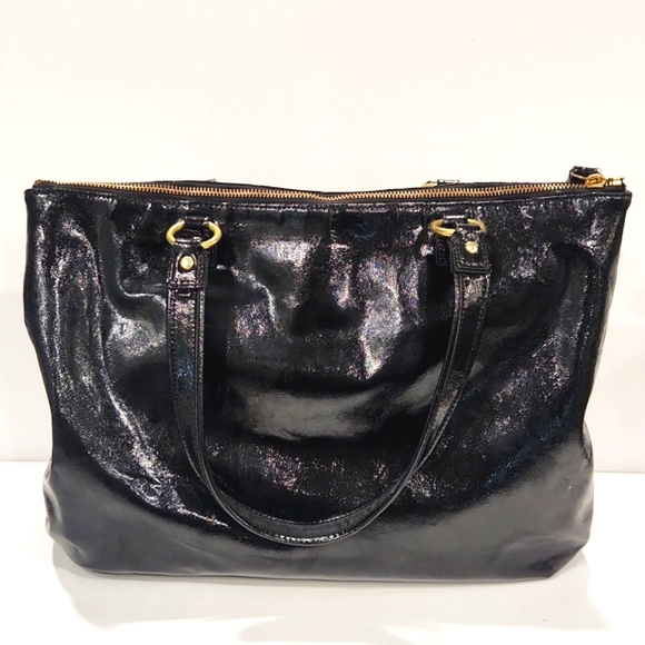 Coach F-20004 Daisy Liquid Gloss Black Patent Leather Shoulder Bag Tote Purse - Picture 9 of 16